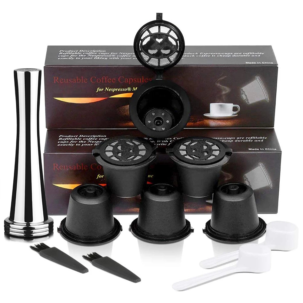 Reusable Coffee Capsule for Nespresso Machine with Stainless Filter Mesh icafilas Refill Espresso Pod Kitchen Tamper Accessories