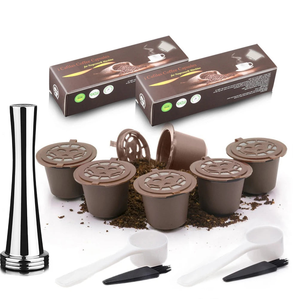 Reusable Coffee Capsule for Nespresso Machine with Stainless Filter Mesh icafilas Refill Espresso Pod Kitchen Tamper Accessories
