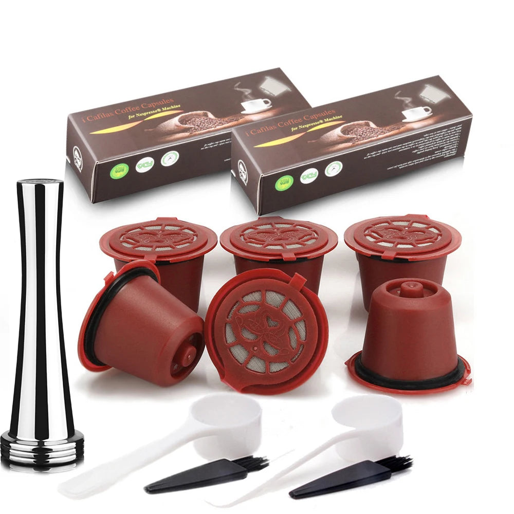 Reusable Coffee Capsule for Nespresso Machine with Stainless Filter Mesh icafilas Refill Espresso Pod Kitchen Tamper Accessories